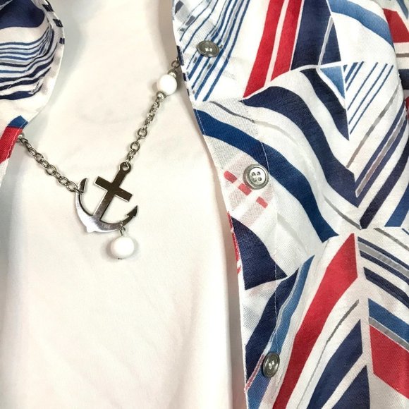 Nwd $68 Alfred Dunner Women's 12 Nautical Patriotic Layered Necklace Blouse Top - Picture 7 of 8